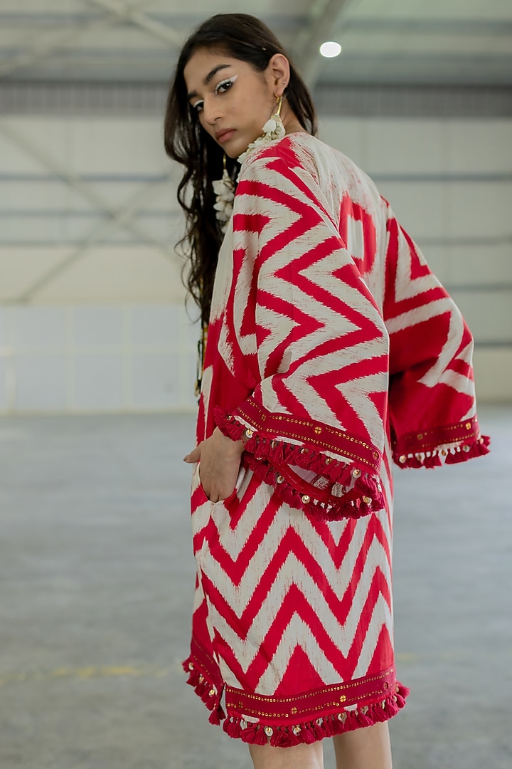 Brick Cotton Satin Embroidered Mini Vacation Dress by Pooja & Keyur at Pernia's Pop Up Shop