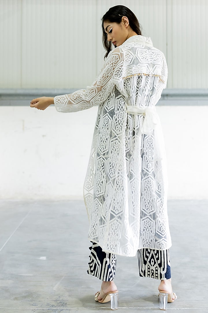 White Organza Trench Jacket by Pooja & Keyur at Pernia's Pop Up Shop