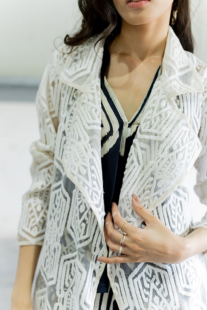 White Organza Trench Jacket by Pooja & Keyur at Pernia's Pop Up Shop