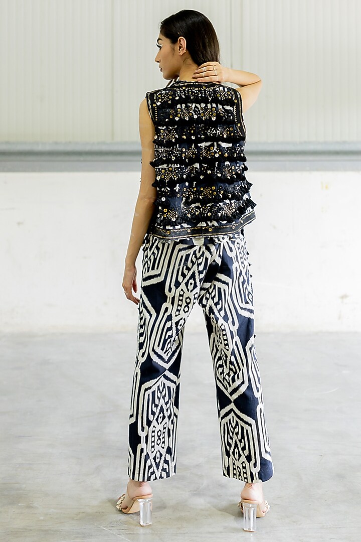 Black Cotton Satin Embroidered Jacket by Pooja & Keyur at Pernia's Pop Up Shop