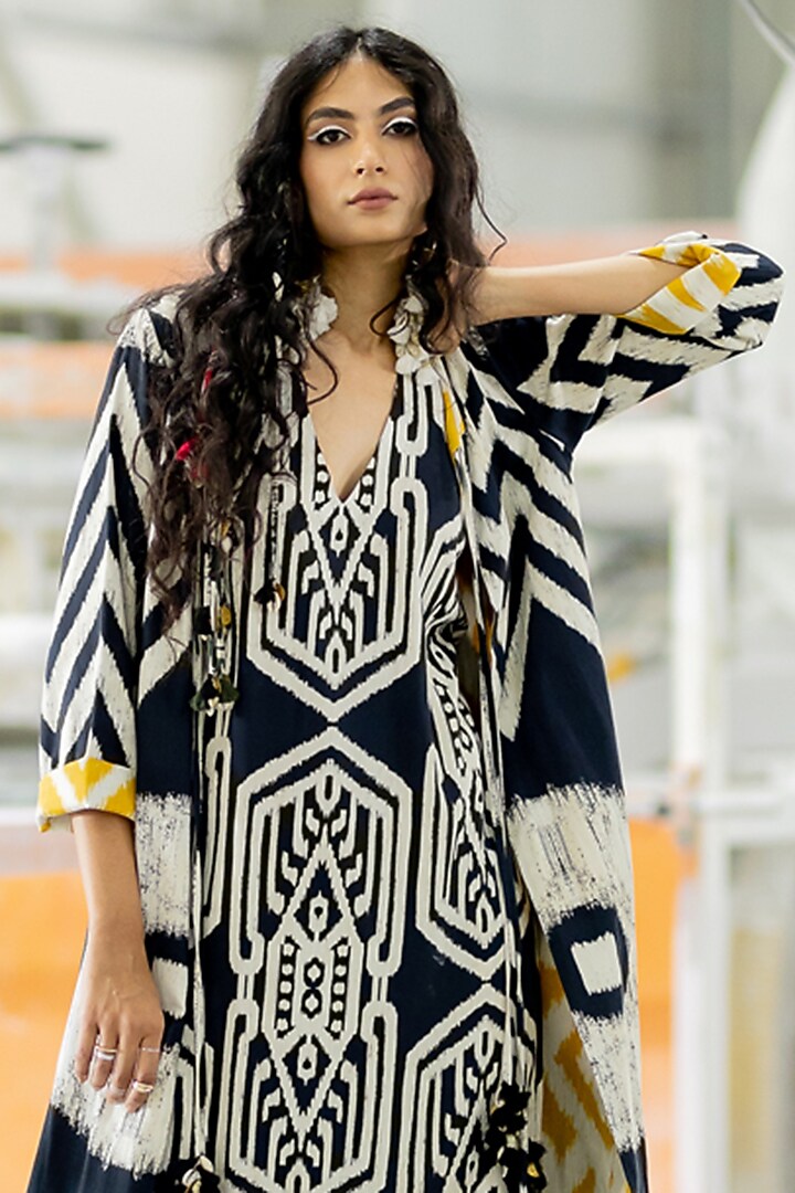 Black Cotton Satin Overlay Jacket by Pooja & Keyur at Pernia's Pop Up Shop
