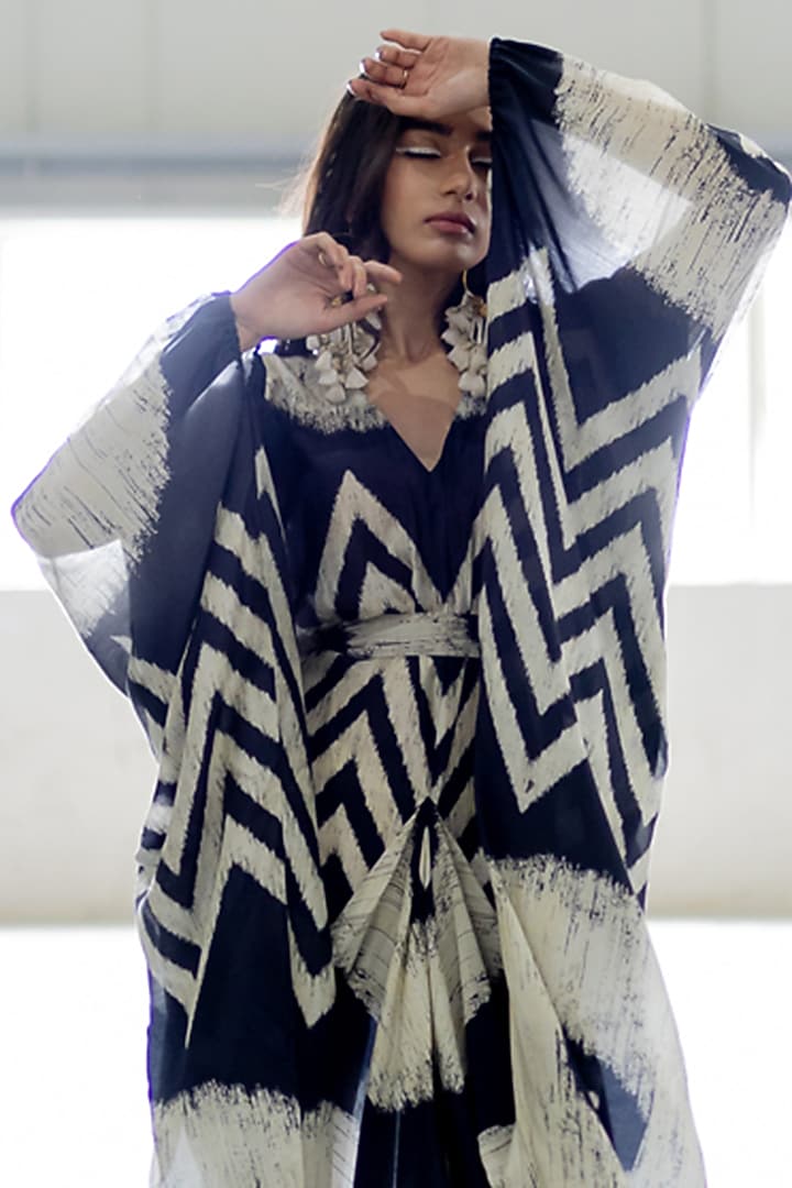 Black Cotton Silk Kaftan Vacation Dress by Pooja & Keyur at Pernia's Pop Up Shop