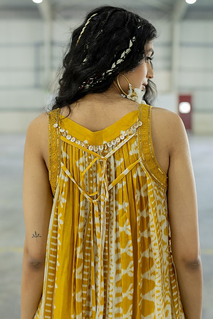 Mustard Cotton Silk Embroidered Maxi Vacation Dress by Pooja & Keyur at Pernia's Pop Up Shop
