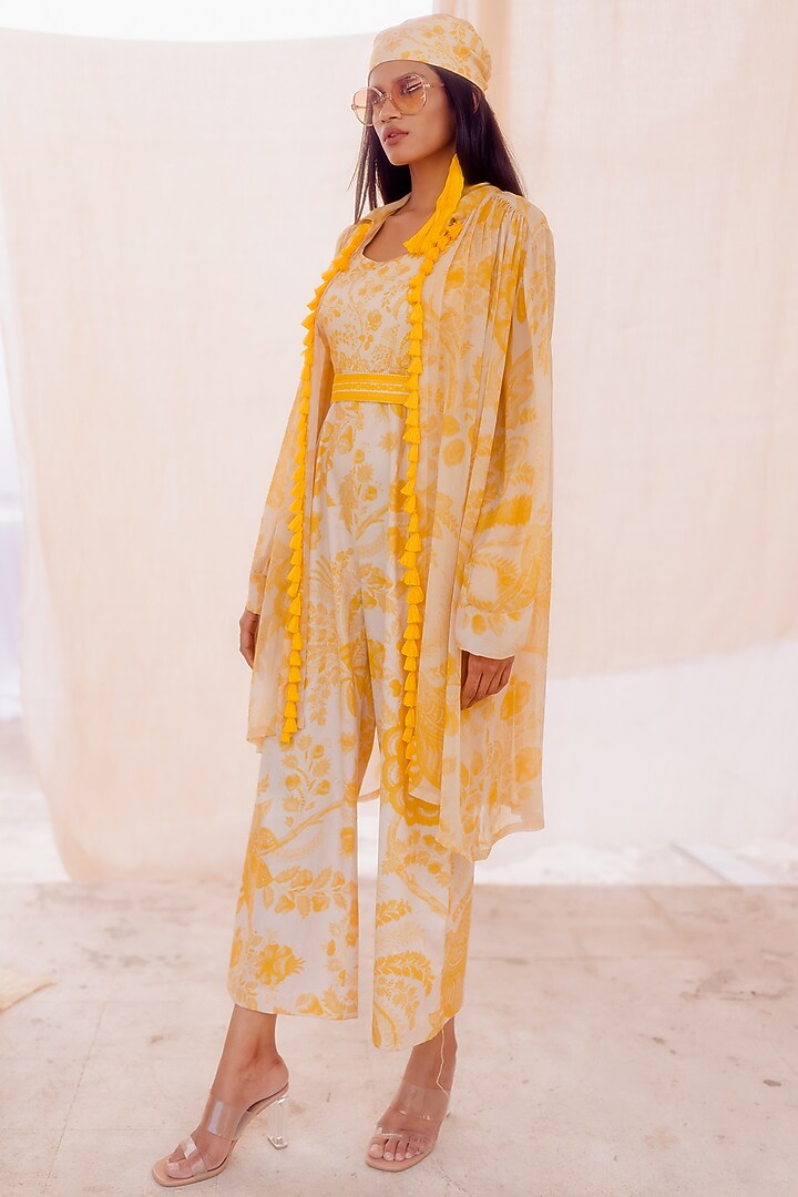 Yellow Printed Jumpsuit by Pooja & Keyur at Pernia's Pop Up Shop