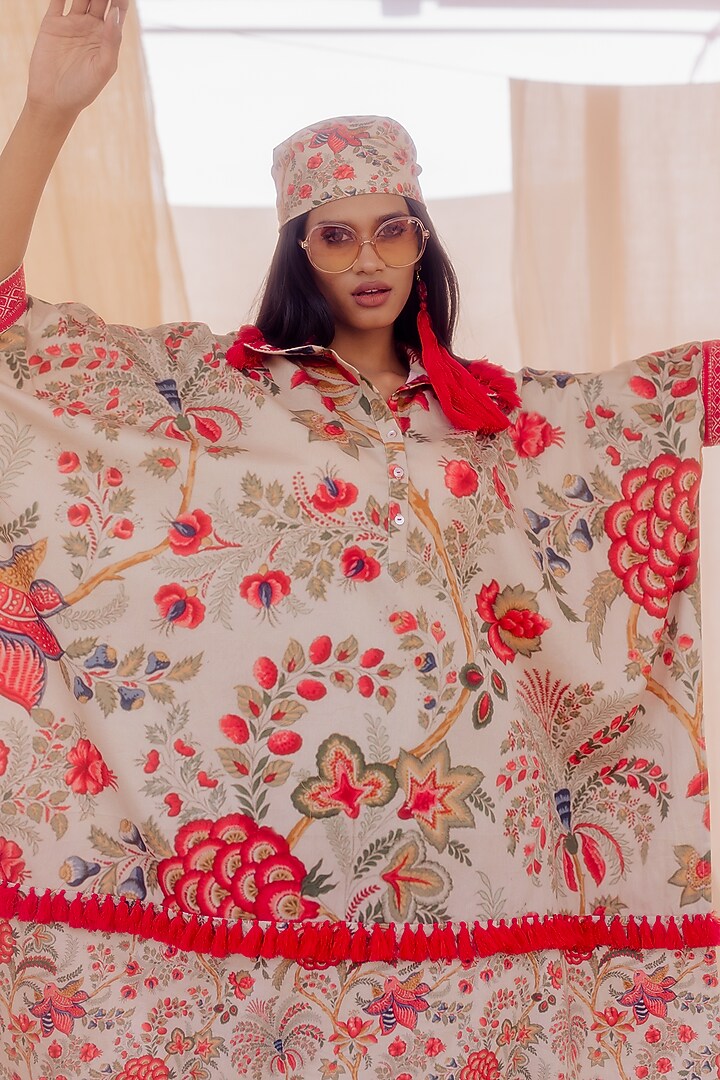 Multi-Colored Printed Kaftan Set by Pooja & Keyur at Pernia's Pop Up Shop