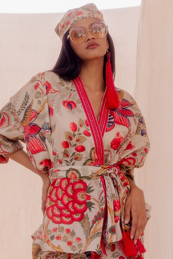 Multi-Colored Cotton Satin Printed Co-ord Set by Pooja & Keyur at Pernia's Pop Up Shop