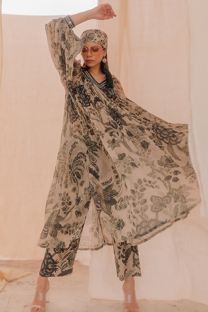 Green Printed Party Wear Anarkali Set by Pooja & Keyur at Pernia's Pop Up Shop