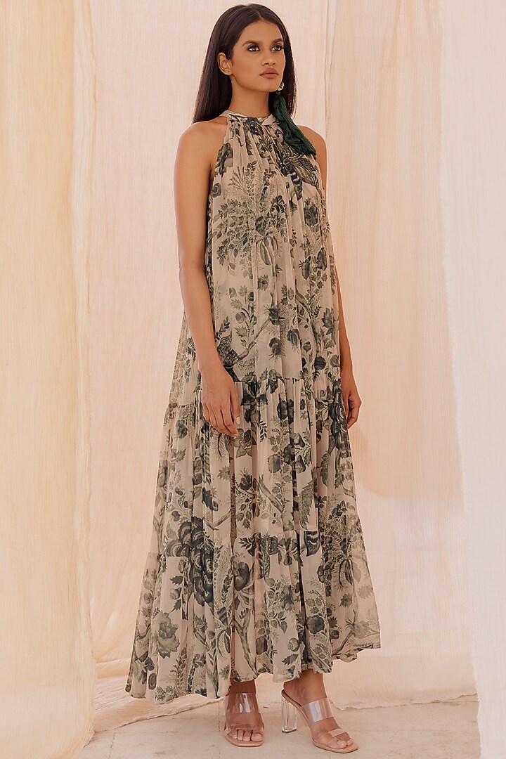 Green Printed Maxi Vacation Dress by Pooja & Keyur at Pernia's Pop Up Shop