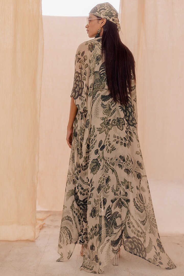 Green Chiffon Printed Jacket Set by Pooja & Keyur at Pernia's Pop Up Shop