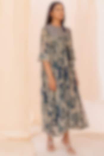 Blue Chiffon Printed Dress by Pooja & Keyur