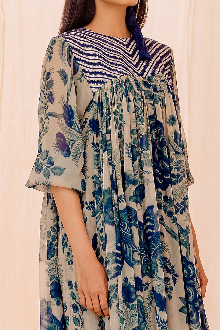 Blue Chiffon Printed Vacation Dress by Pooja & Keyur at Pernia's Pop Up Shop