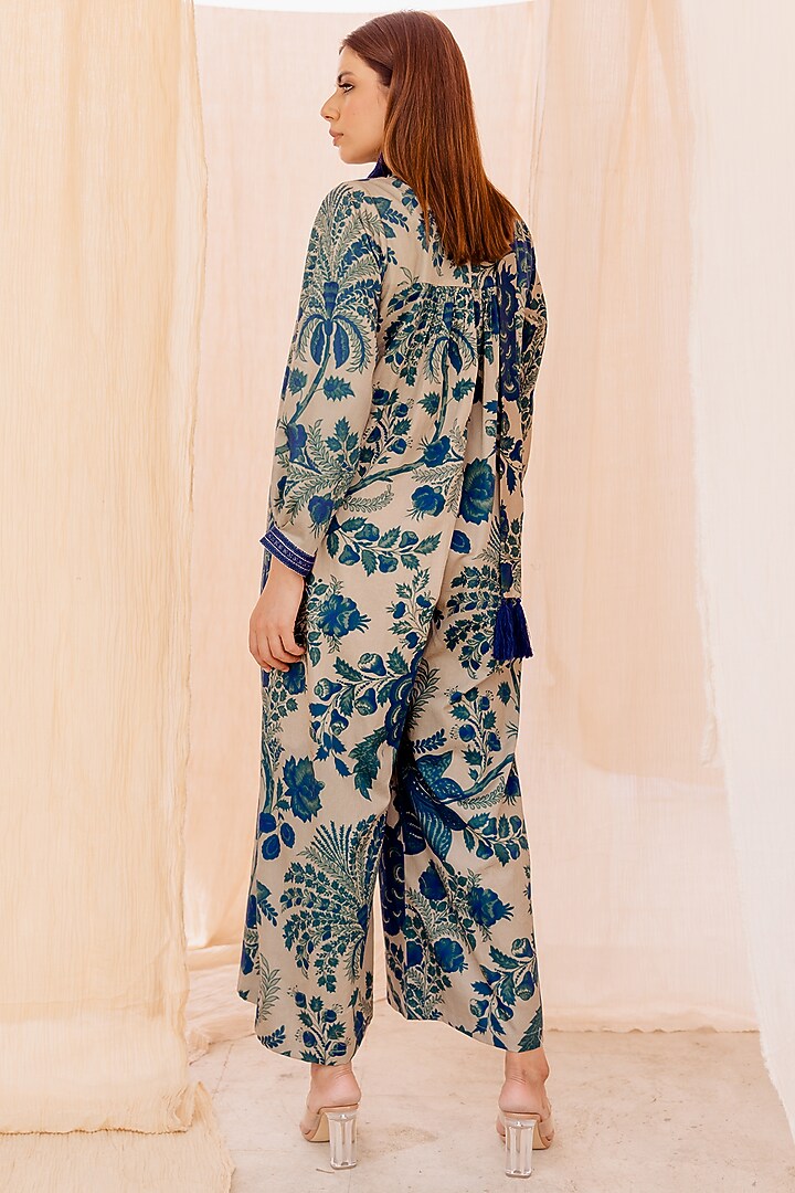 Blue Printed Jumpsuit by Pooja & Keyur at Pernia's Pop Up Shop