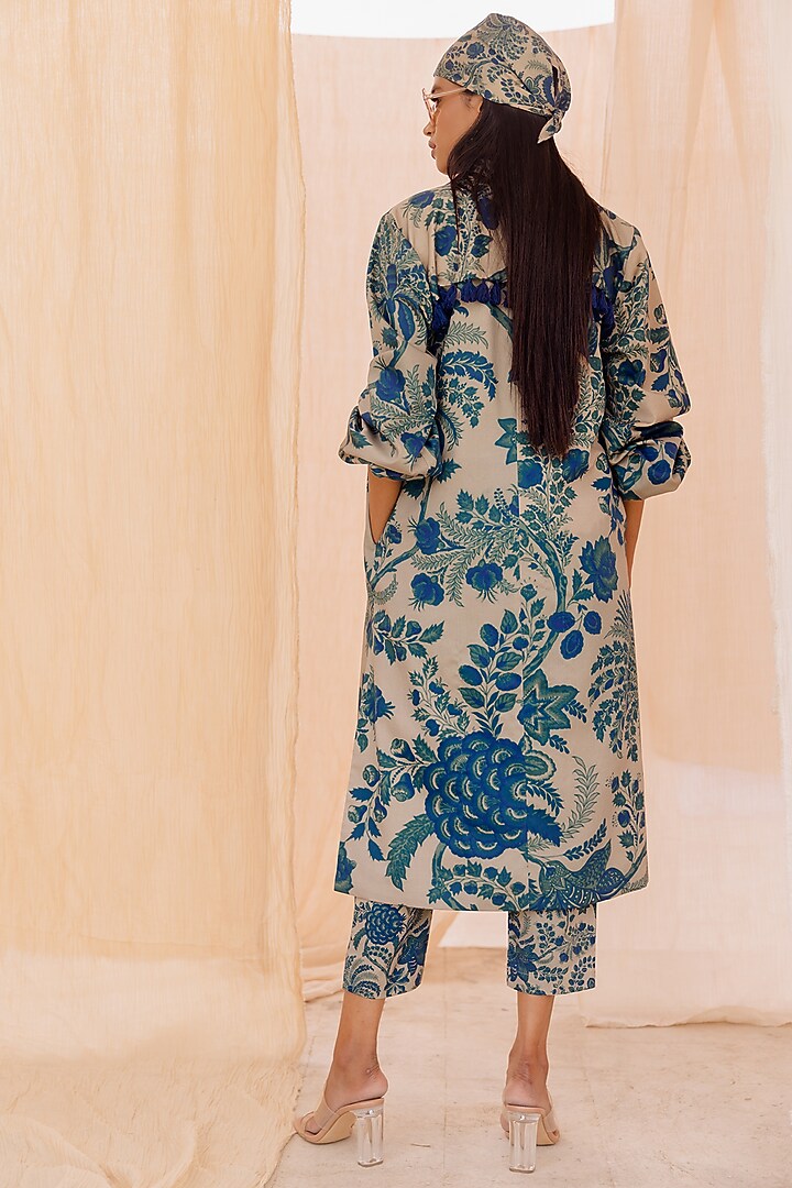 Blue Printed Trench Jacket by Pooja & Keyur at Pernia's Pop Up Shop