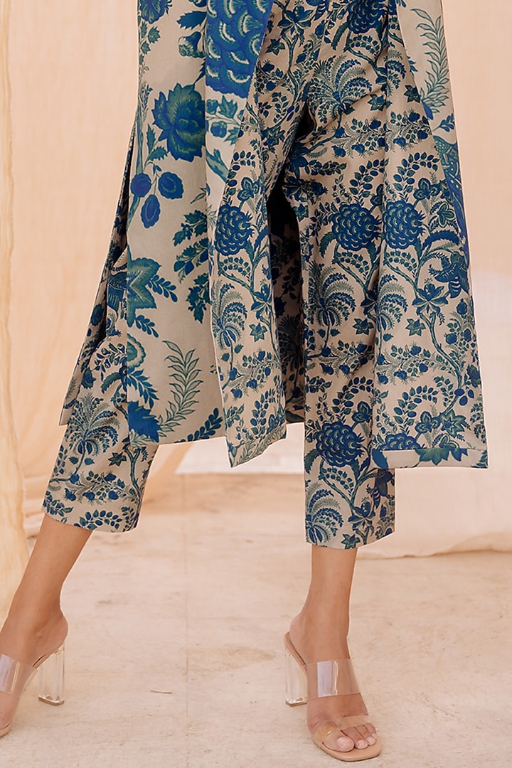 Blue Printed Trench Jacket by Pooja & Keyur at Pernia's Pop Up Shop