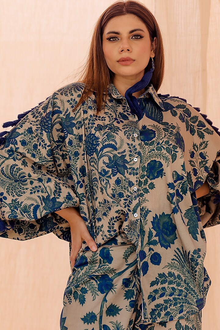 Blue Printed Co-Ord Set by Pooja & Keyur at Pernia's Pop Up Shop