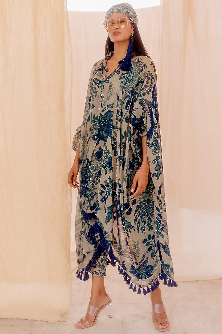 Blue Chiffon Printed Co-Ord Set by Pooja & Keyur at Pernia's Pop Up Shop