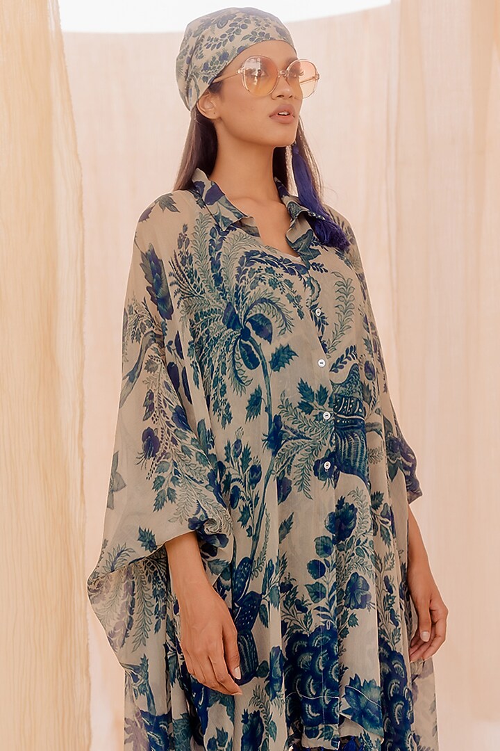 Blue Chiffon Printed Co-Ord Set by Pooja & Keyur at Pernia's Pop Up Shop