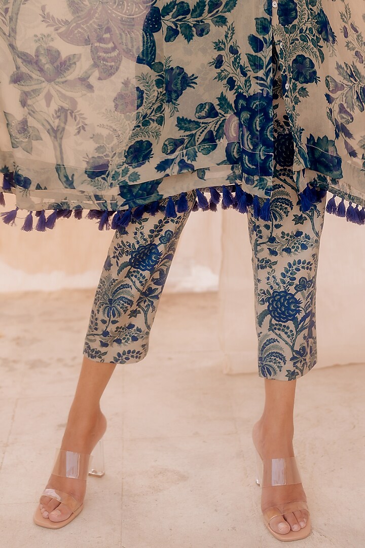 Blue Chiffon Printed Co-Ord Set by Pooja & Keyur at Pernia's Pop Up Shop