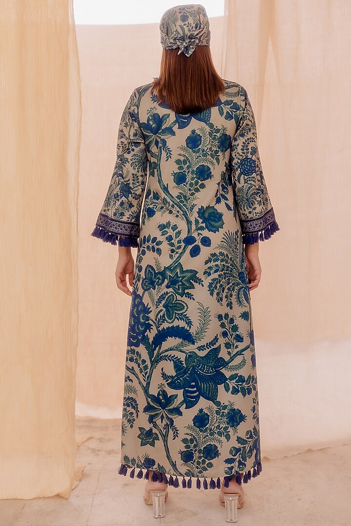 Blue Cotton Satin Printed Kurta by Pooja & Keyur at Pernia's Pop Up Shop
