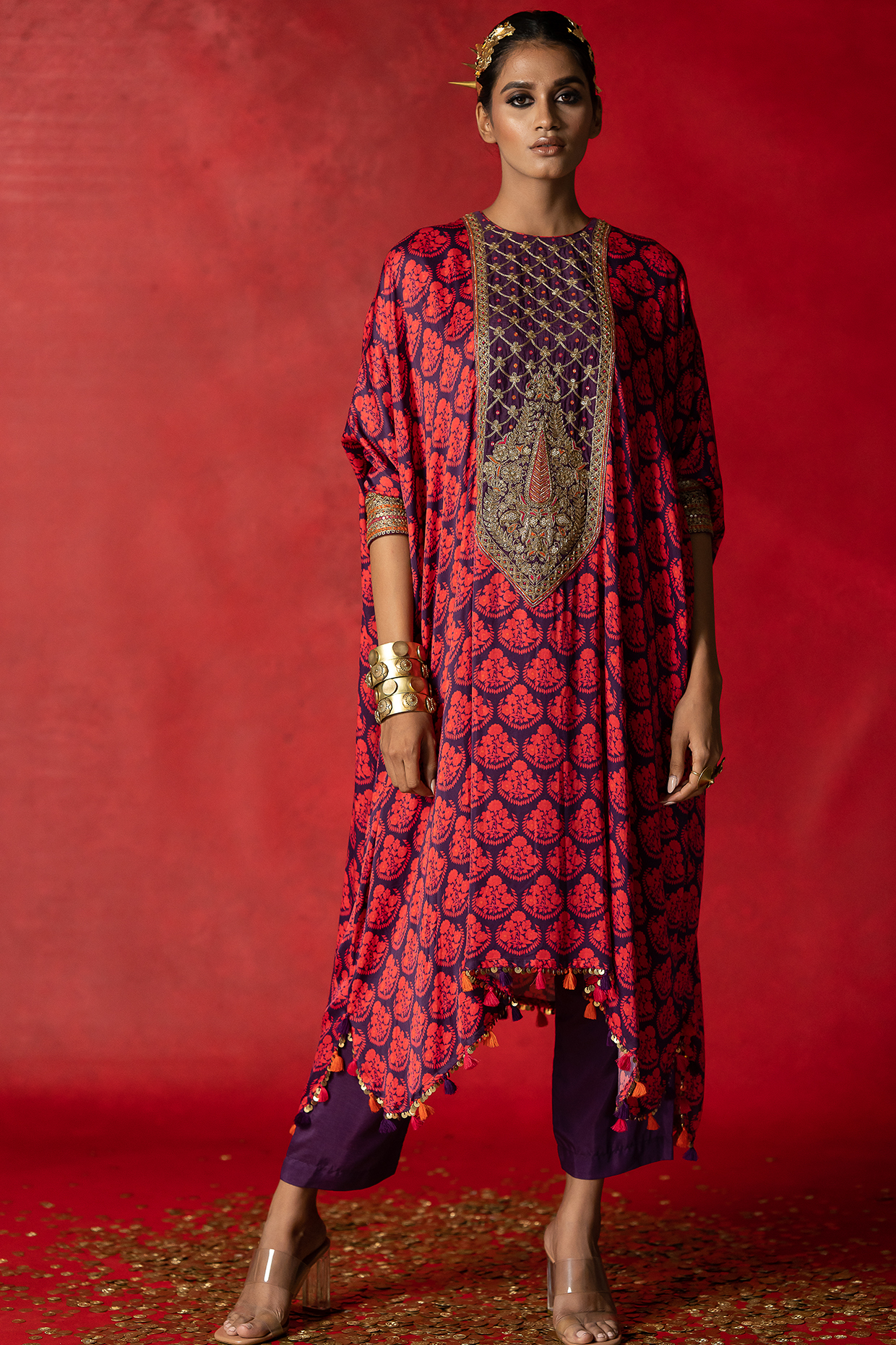 Purple Embroidered Kaftan Set by Pooja & Keyur