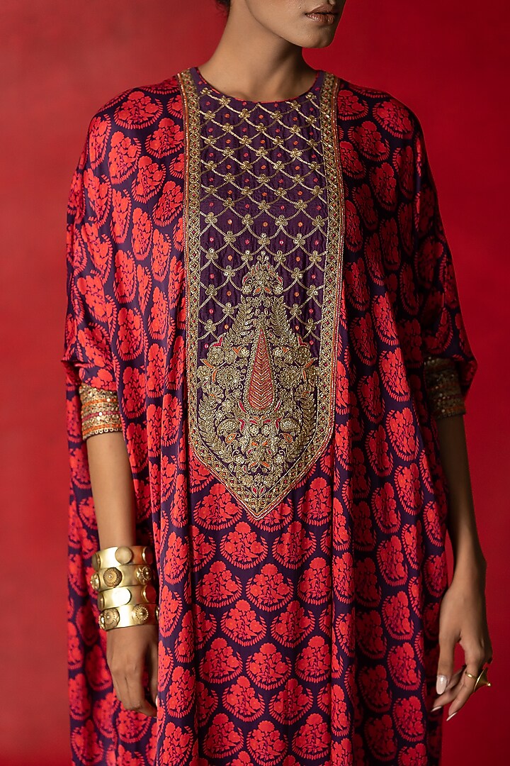 Purple Embroidered Kaftan Set by Pooja & Keyur at Pernia's Pop Up Shop