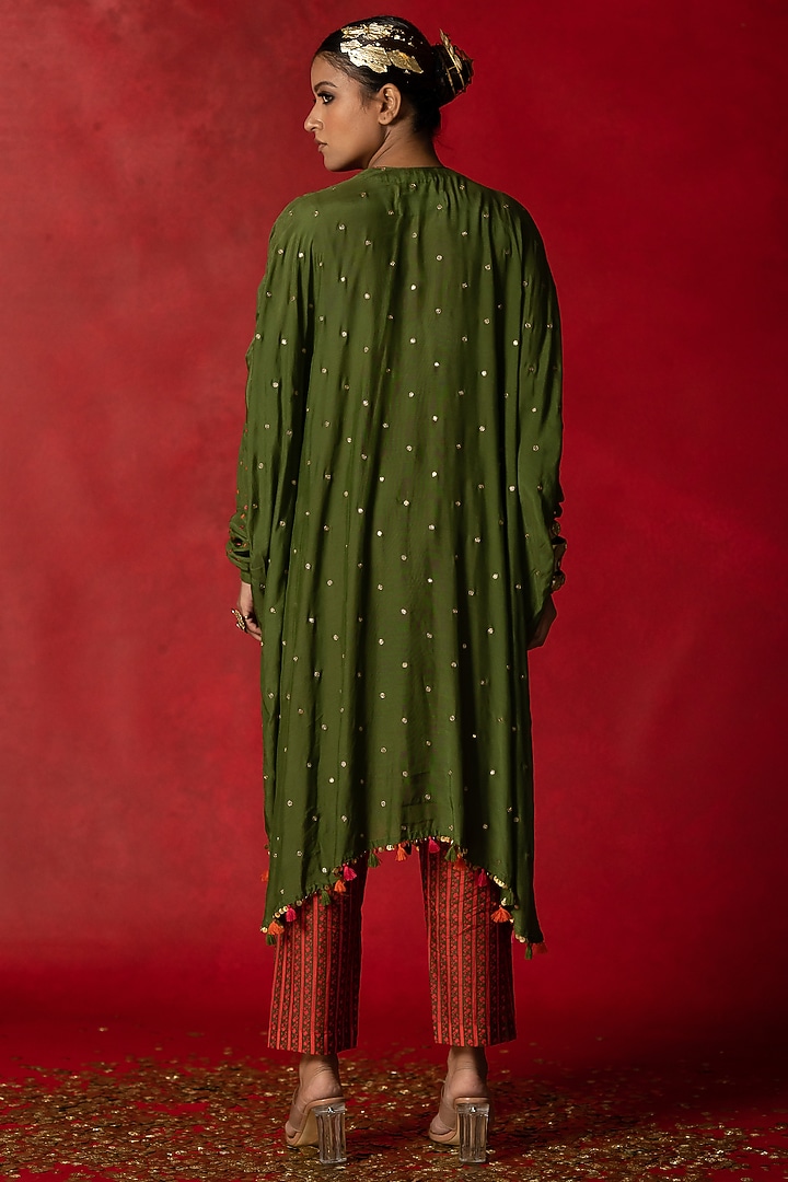Olive Green Printed & Embroidered Kaftan Set by Pooja & Keyur at Pernia's Pop Up Shop