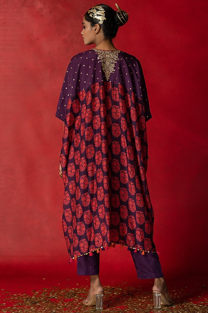 Purple Printed Kaftan Set by Pooja & Keyur at Pernia's Pop Up Shop