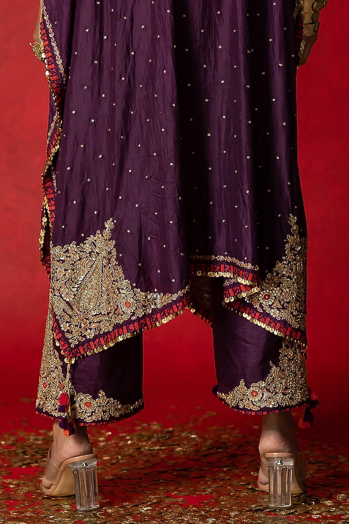 Purple Silk Embroidered Kaftan Set by Pooja & Keyur at Pernia's Pop Up Shop