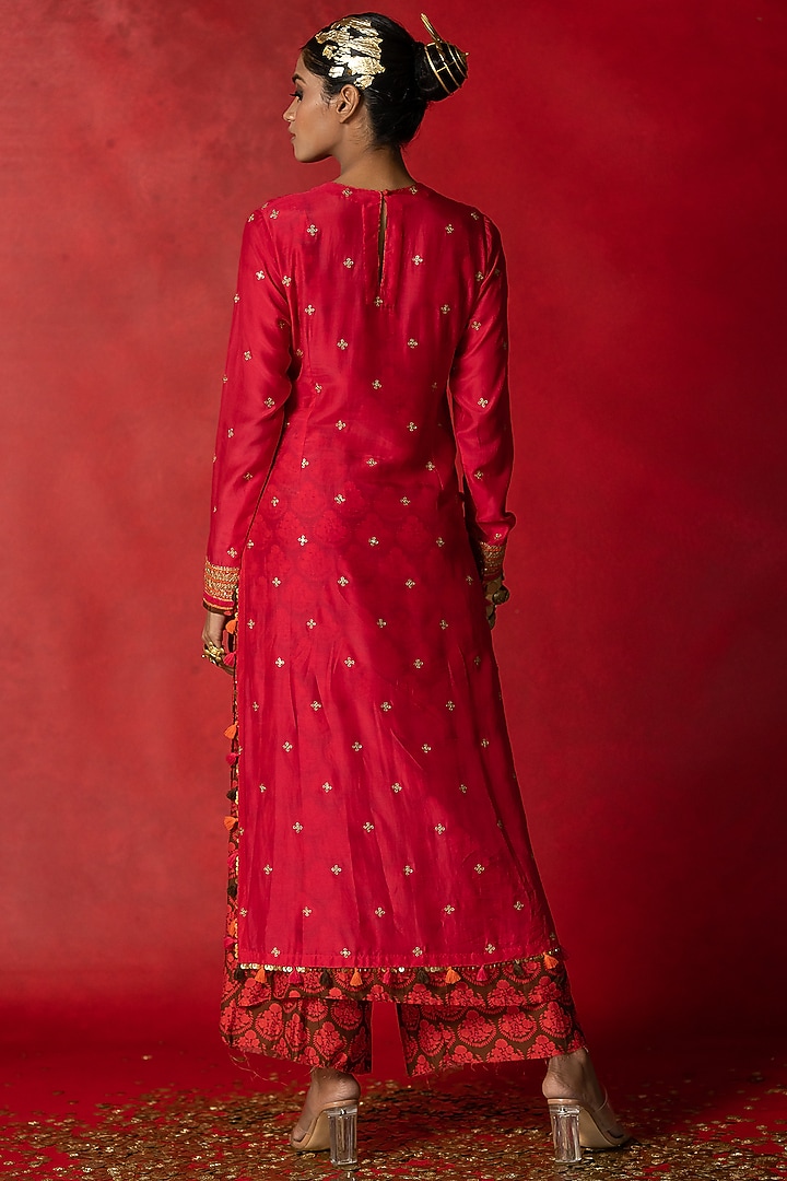 Brown Embroidered Kurta Set With Overlay by Pooja & Keyur at Pernia's Pop Up Shop