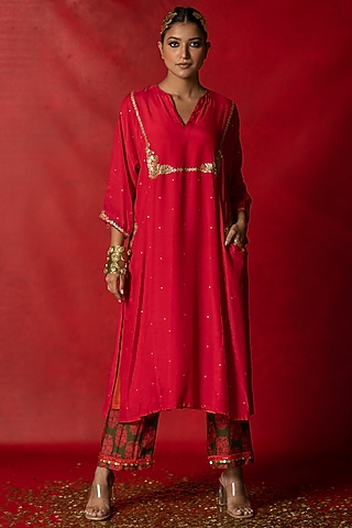 Rani Pink Printed Kurta Set by Pooja & Keyur