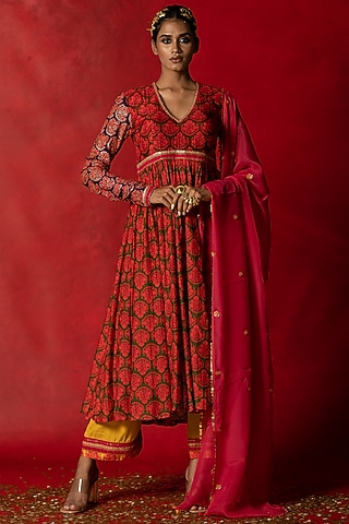 Purple Printed Anarkali Set by Pooja & Keyur
