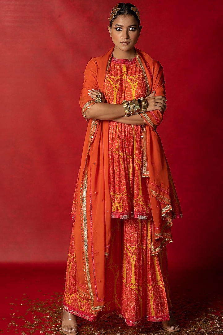 Orange Organza Embroidered Dupatta by Pooja & Keyur at Pernia's Pop Up Shop