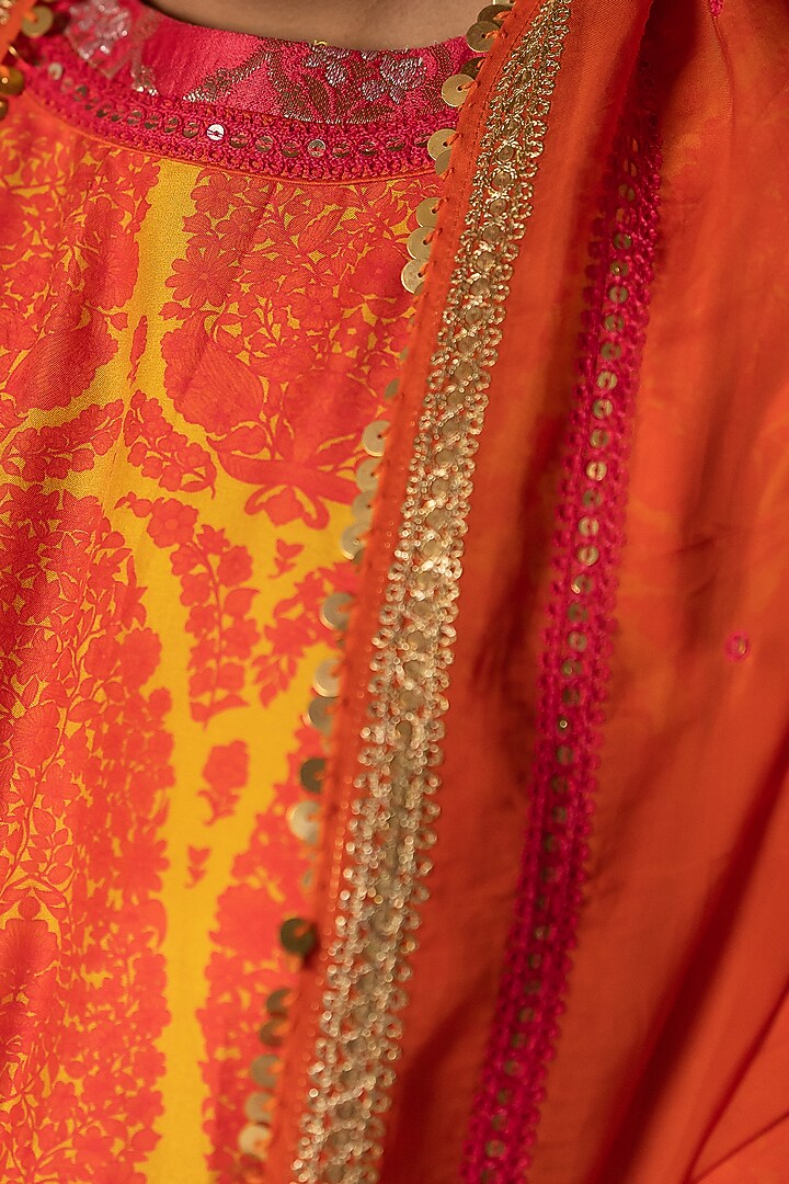 Orange Organza Embroidered Dupatta by Pooja & Keyur at Pernia's Pop Up Shop