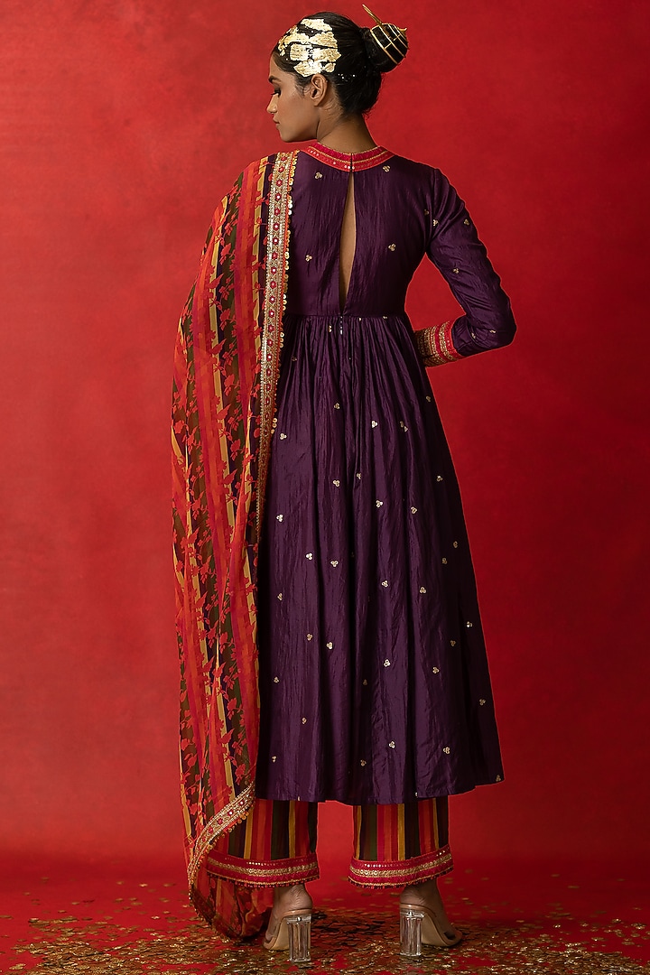 Purple Printed Wedding Anarkali Set by Pooja & Keyur at Pernia's Pop Up Shop