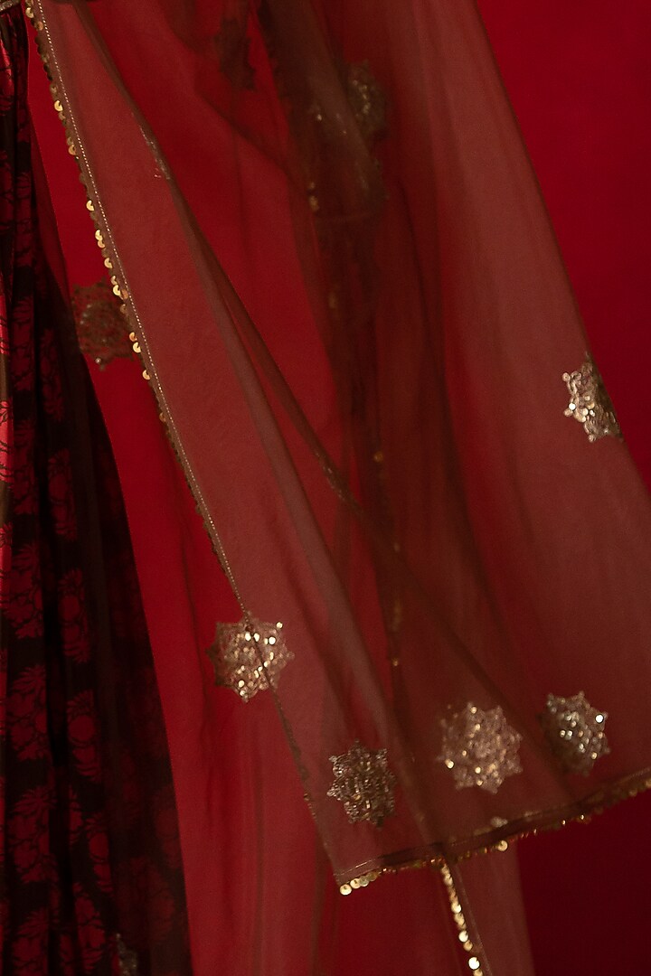 Brown Tulle Dupatta by Pooja & Keyur at Pernia's Pop Up Shop