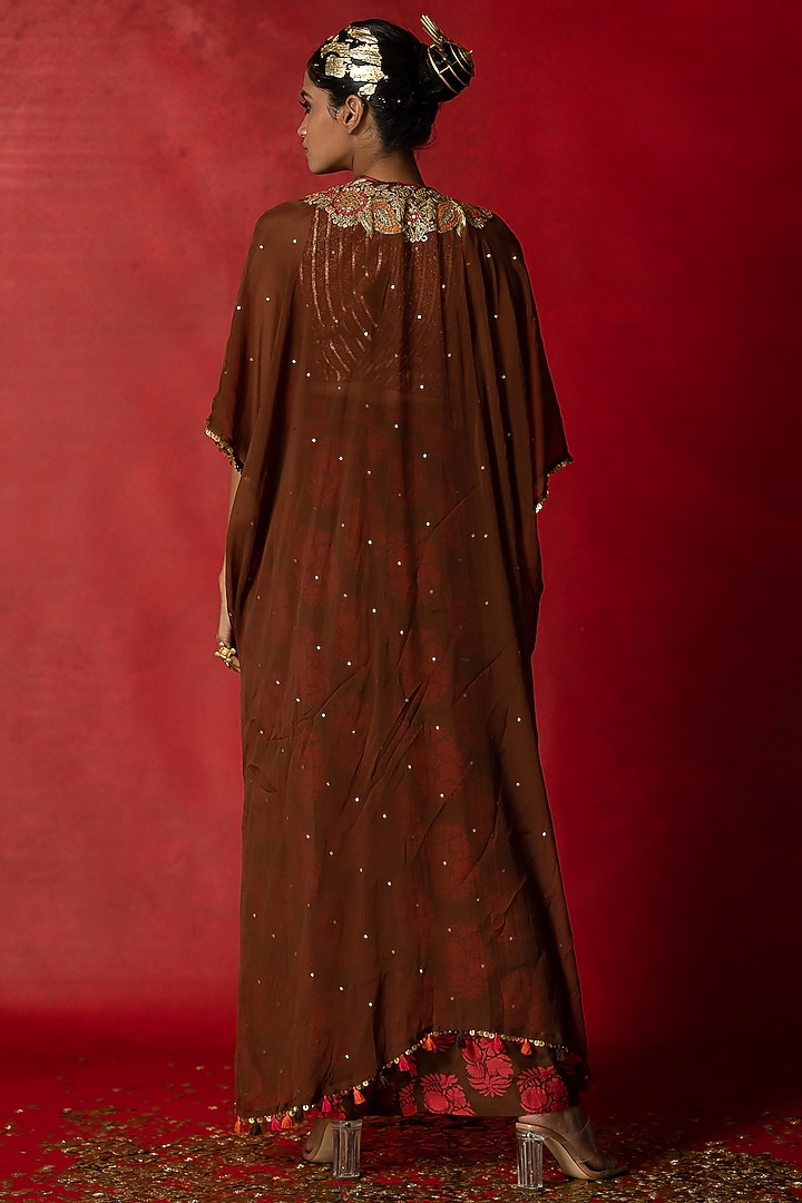 Brown Printed Cape Set by Pooja & Keyur at Pernia's Pop Up Shop