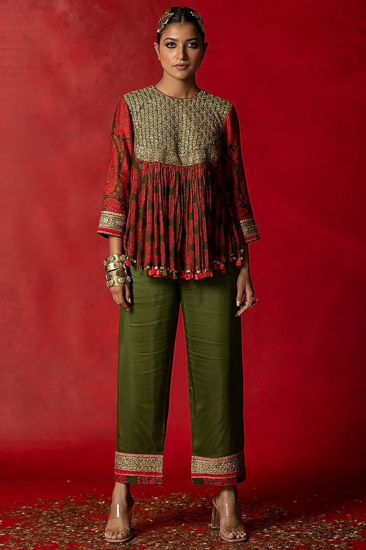Olive Green Printed Co-Ord Set by Pooja & Keyur at Pernia's Pop Up Shop