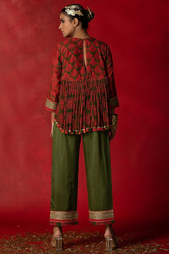 Olive Green Printed Co-Ord Set by Pooja & Keyur at Pernia's Pop Up Shop