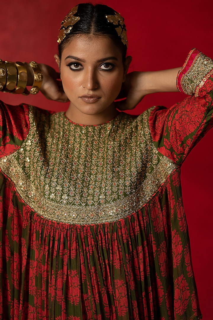 Olive Green Printed Co-Ord Set by Pooja & Keyur at Pernia's Pop Up Shop