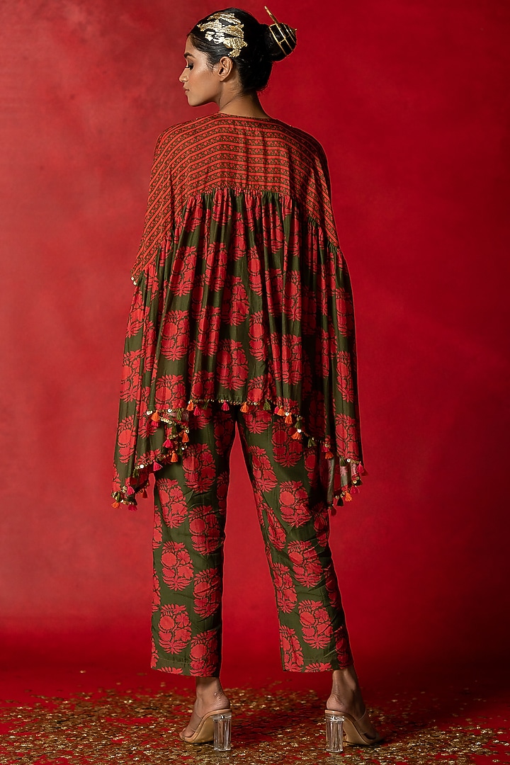 Olive Green Cotton Silk Co-Ord Set by Pooja & Keyur at Pernia's Pop Up Shop