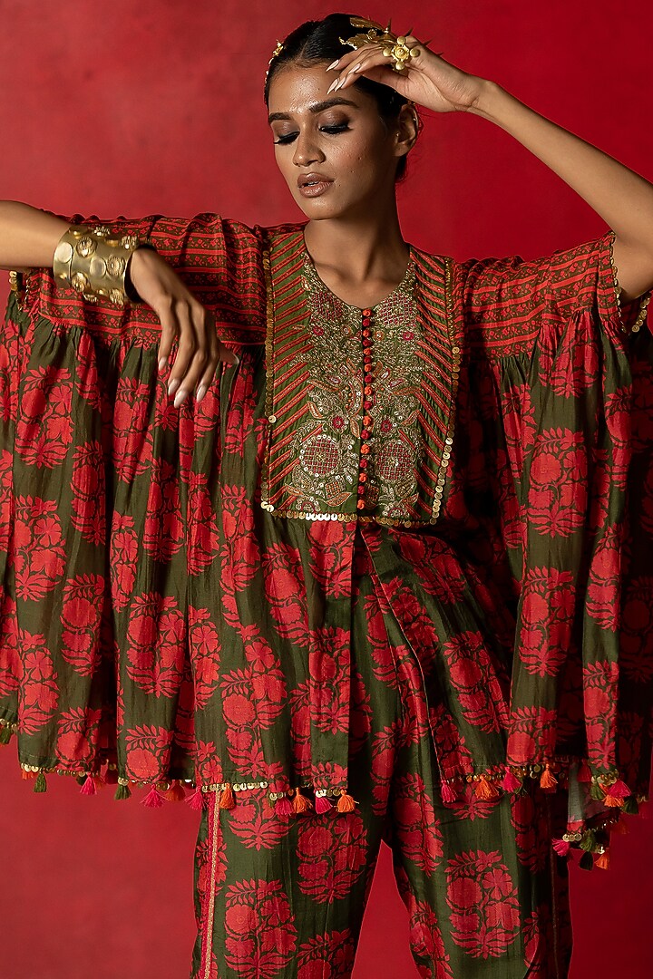 Olive Green Cotton Silk Co-Ord Set by Pooja & Keyur at Pernia's Pop Up Shop