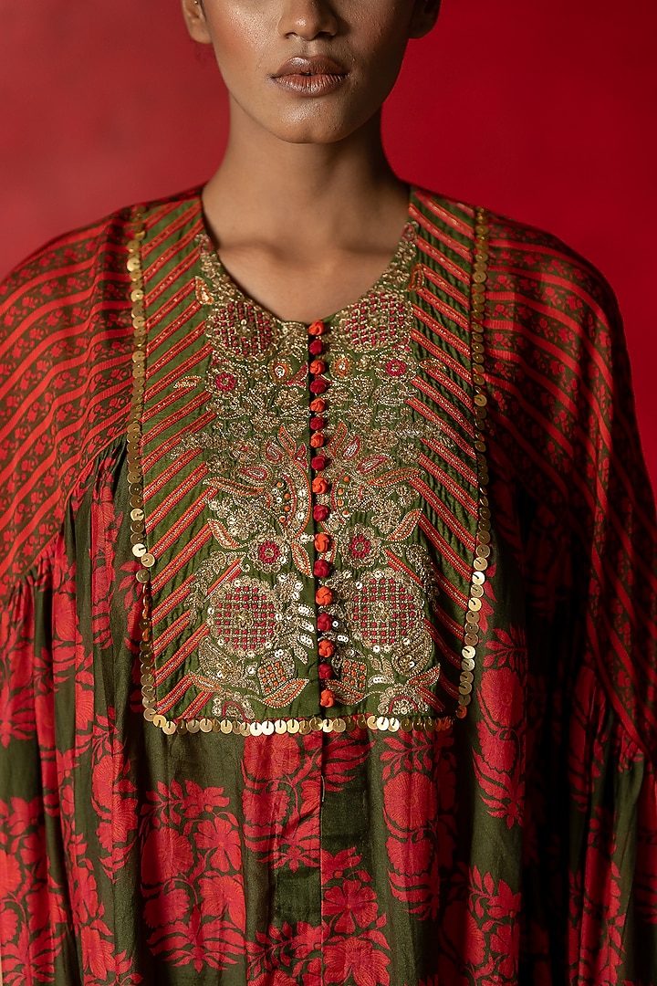 Olive Green Cotton Silk Co-Ord Set by Pooja & Keyur at Pernia's Pop Up Shop
