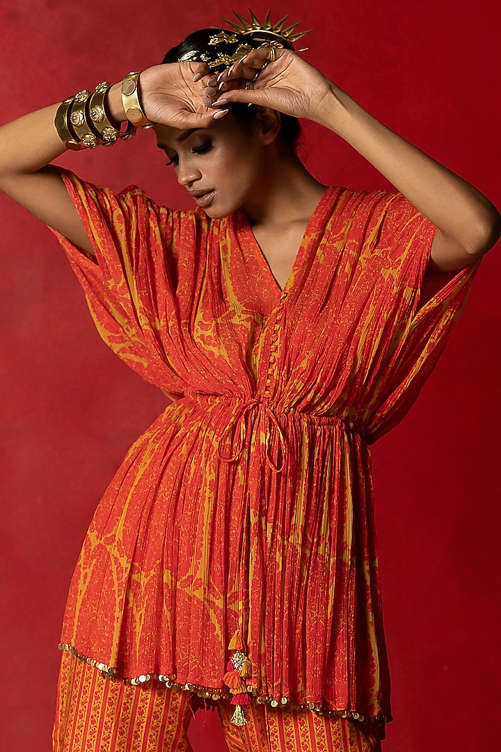 Yellow Printed Co-Ord Set by Pooja & Keyur at Pernia's Pop Up Shop