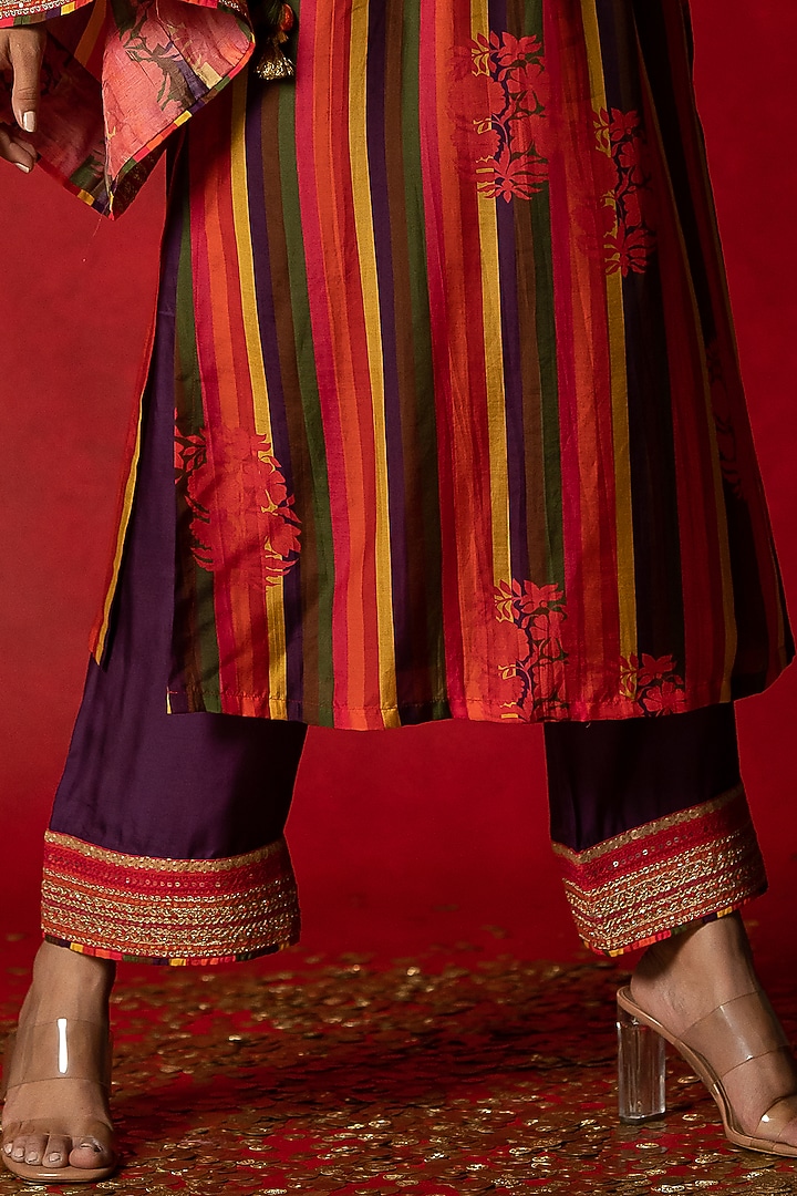 Yellow Printed Stripes Co-Ord Set by Pooja & Keyur at Pernia's Pop Up Shop