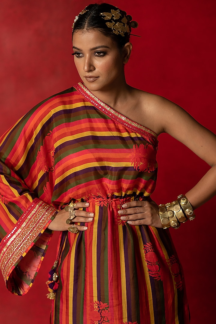 Yellow Printed Stripes Co-Ord Set by Pooja & Keyur at Pernia's Pop Up Shop