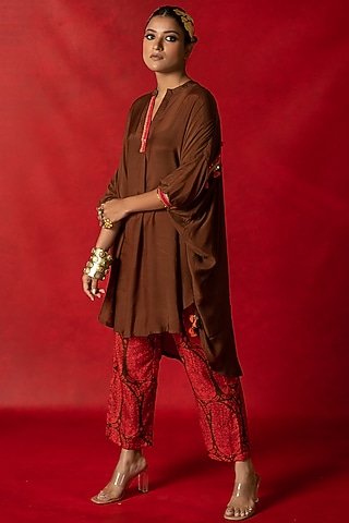 Brown Printed Co-Ord Set by Pooja & Keyur