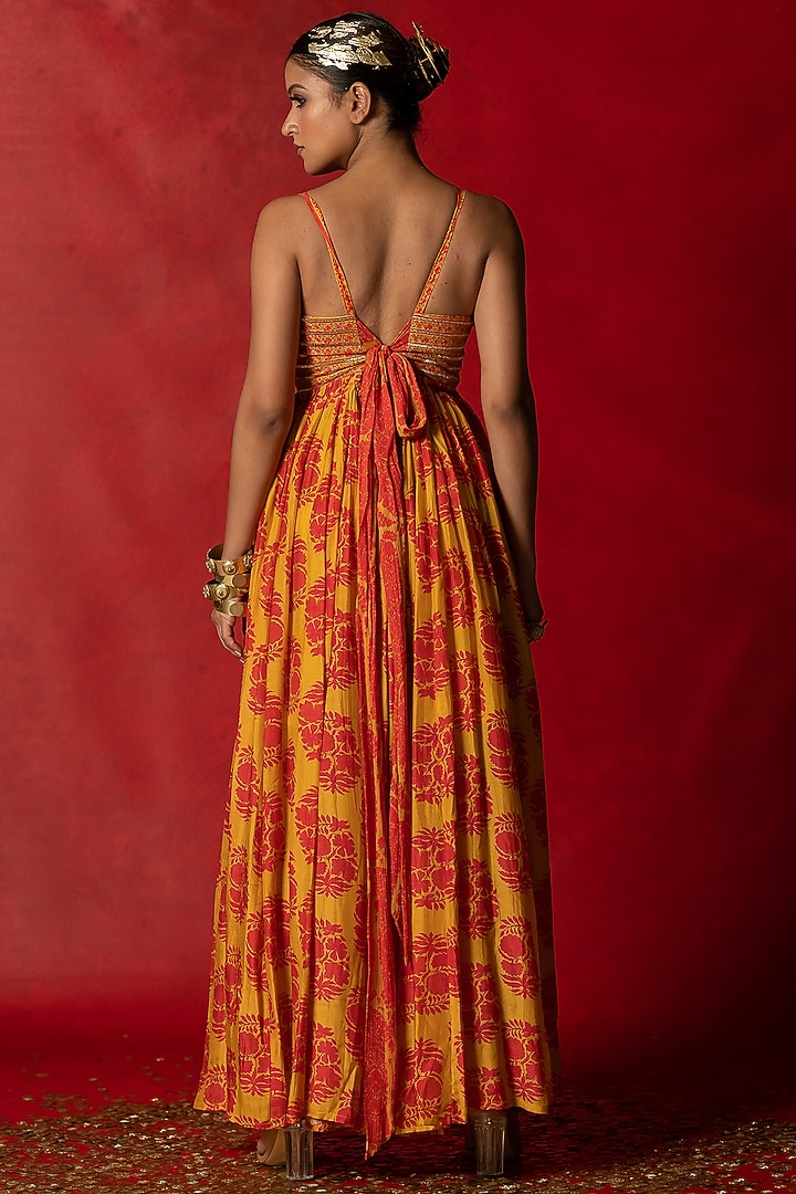 Yellow Printed Maxi Cocktail Dress by Pooja & Keyur at Pernia's Pop Up Shop