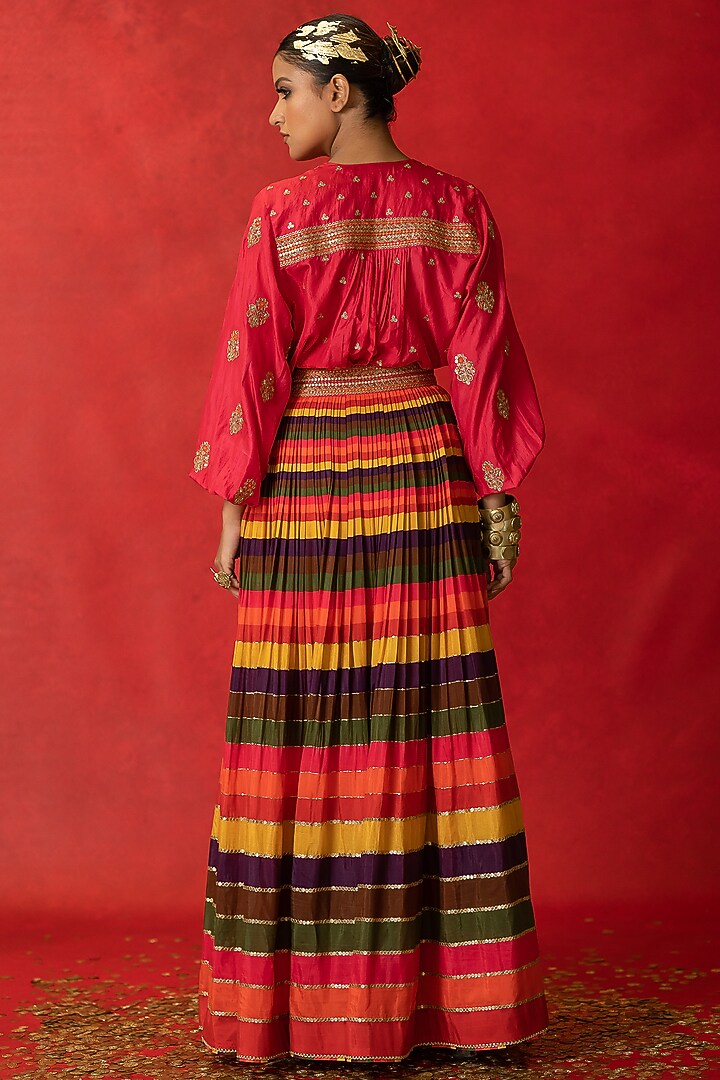 Multi-Colored Printed & Embroidered Wedding Lehenga Set by Pooja & Keyur at Pernia's Pop Up Shop