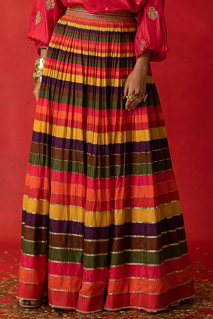 Multi-Colored Printed & Embroidered Wedding Lehenga Set by Pooja & Keyur at Pernia's Pop Up Shop