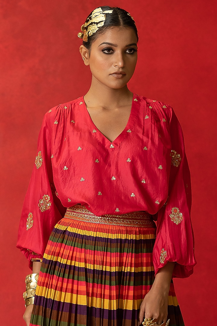 Multi-Colored Printed & Embroidered Wedding Lehenga Set by Pooja & Keyur at Pernia's Pop Up Shop